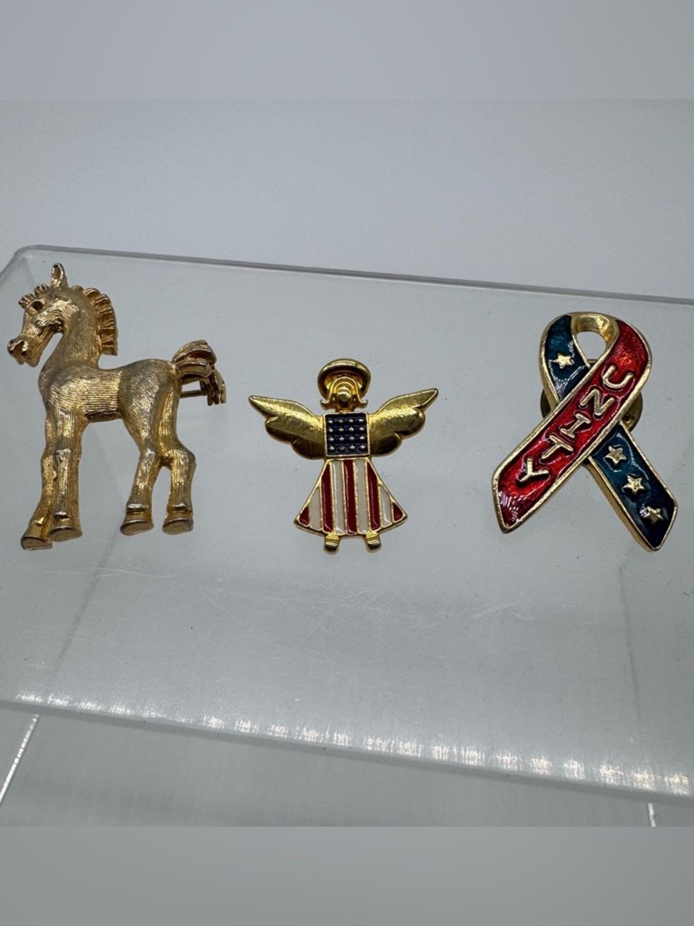 Vintage Patriotic Pin Lot USA Angel Horse Kinz Enamel Brooch Bundle